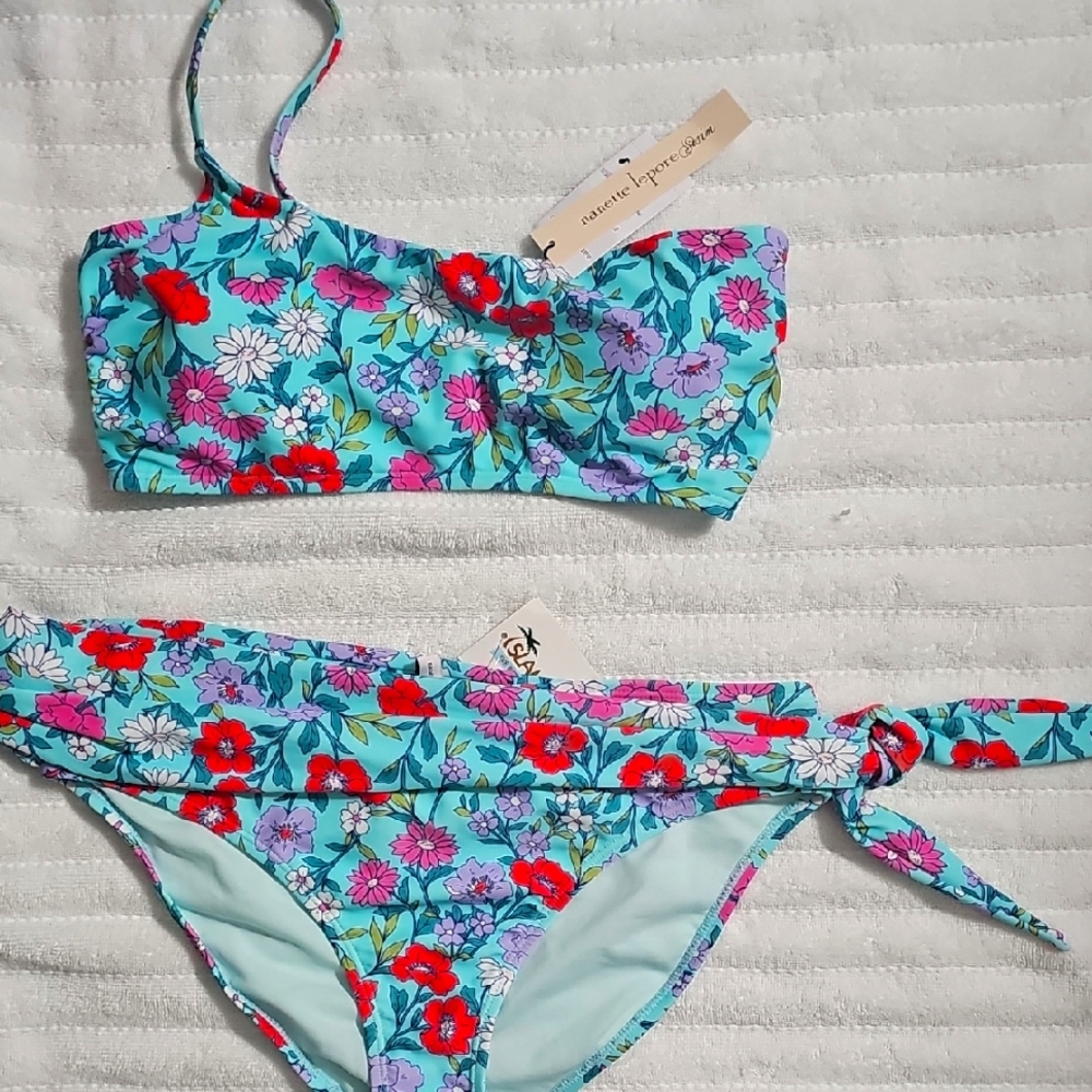 NWT Nanette Lepore Floral Bikini Set in Turquoise and Red Pink White